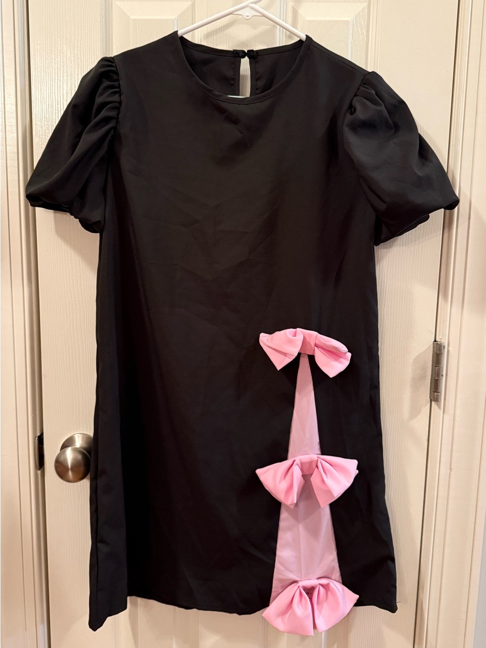 SHEIN Black Pink Bow Puff Sleeve Mini Dress Coquette Size S
